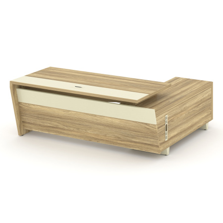 Стол руководителя с тумбой Corner COR.SRT-20 (L) (2000x1800x750) (Гикори Песочный-Ваниль | Металл Ваниль)
