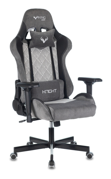 Кресло игровое Zombie VIKING 7 KNIGHT Fabric серый Loft ромбик ткань/эко.кожа с подголов. крестов. м (Серый)