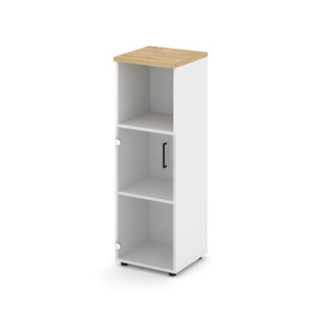 Шкаф средний узкий SN.STU-202(L) (400х400х1203) (Белый/Тиквуд Светлый/Прозрачный)