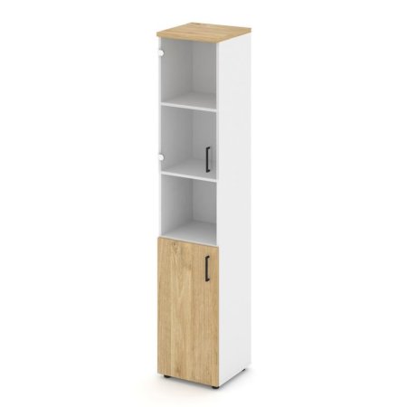 Шкаф высокий узкий SN.STU-105(L) (400х400х1982) (Белый/Тиквуд Светлый/Прозрачный)
