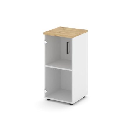 Шкаф низкий узкий SN.STU.E-302(L) (400х400х833) (Белый/Тиквуд Светлый/Прозрачный)