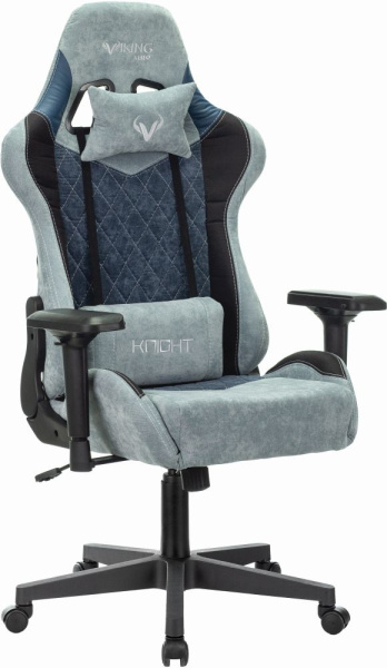 Кресло игровое Zombie VIKING 7 KNIGHT Fabric голубой ткань/эко.кожа с подголов. крестов. металл (Синий)