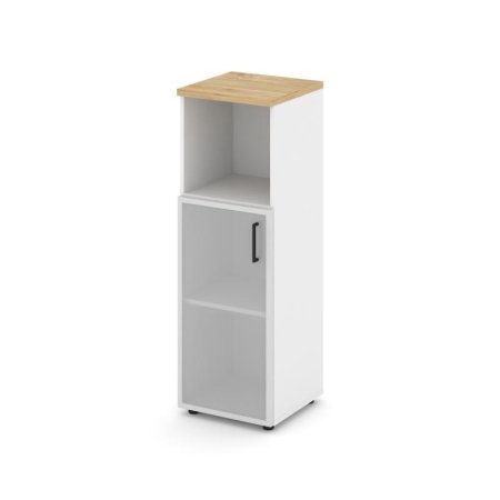 Шкаф средний узкий SN.STU.E-203(L) (400х400х1203) (Белый/Тиквуд Светлый/Сатин)